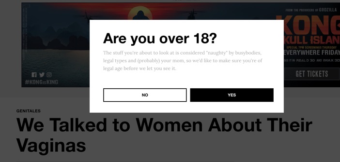 Vice Magazine pop up warning